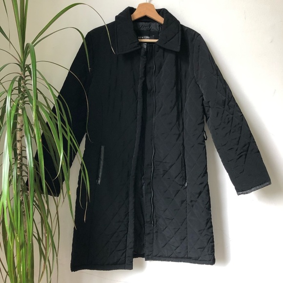 NEW YORK & Company Black Quilted Coat Long Jacket Size S - Picture 4 of 13